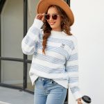 Contrast Color Striped Autumn Winter Sweater Women - Loose Mock Neck Sweater