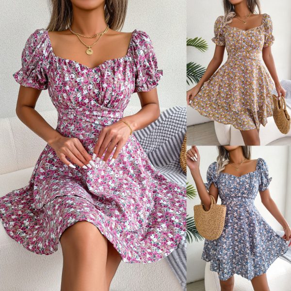 Floral Lace-Up Waist Dress - Summer Elegance