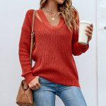 Elegant V-Neck Off-Shoulder Knitwear Sweater - Women's Autumn/Winter Fashion