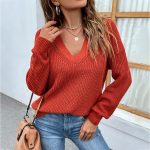 Elegant V-Neck Off-Shoulder Knitwear Sweater - Women's Autumn/Winter Fashion