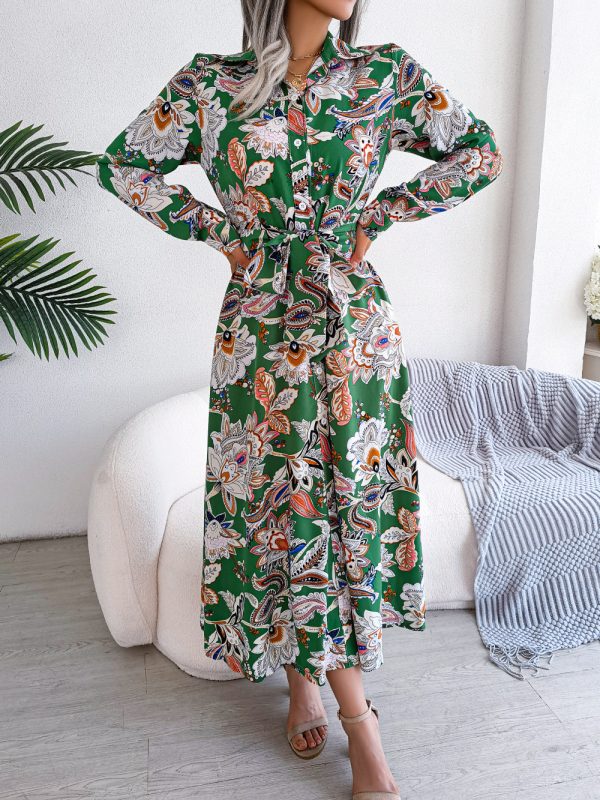 Retro Floral Collared Maxi Shirt Dress for Spring