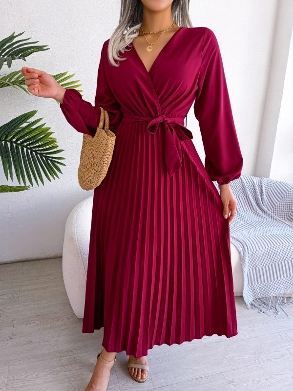 Elegant Cross V-Neck Swing Pleated Dress