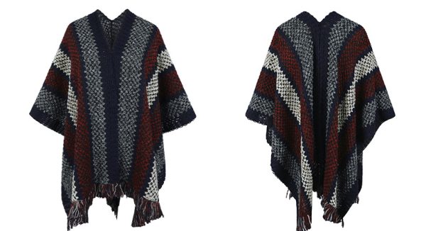 Contrast Color Plaid Ladies Tassel Cape Scarf