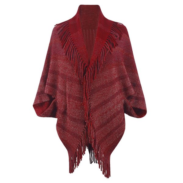 Tassel Inverness Autumn Winter Knitted Striped Cloak