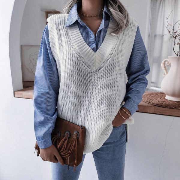 V-Neck Loose Knitted Vest Jacket