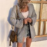 Solid Color Lantern Sleeve Sweater Women Cardigan