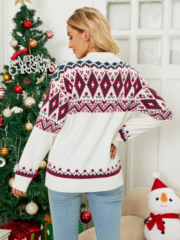 Christmas Sweater - Autumn Winter Half Turtleneck Christmas Sweater for Women