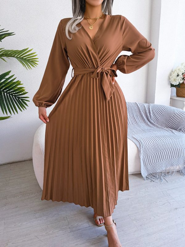 Elegant Cross V-Neck Swing Pleated Dress