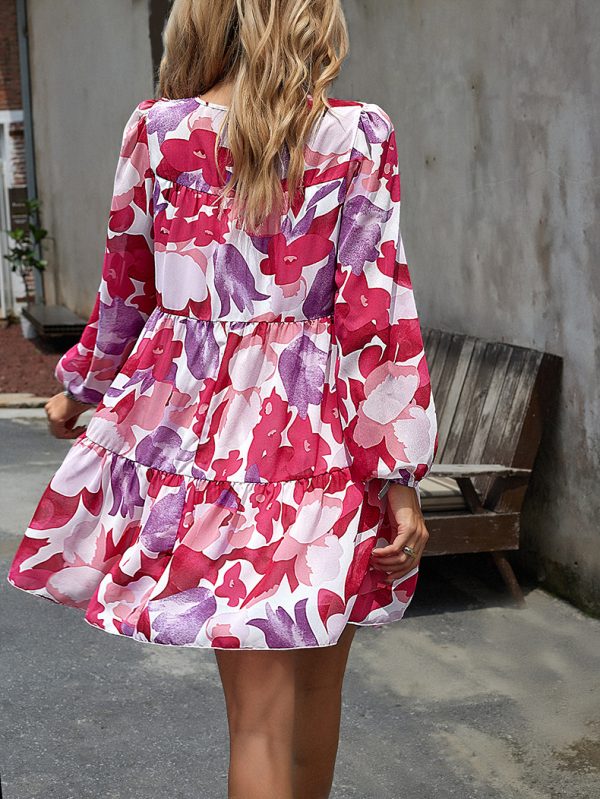 Printed Round Neck Dress - Autumn/Winter