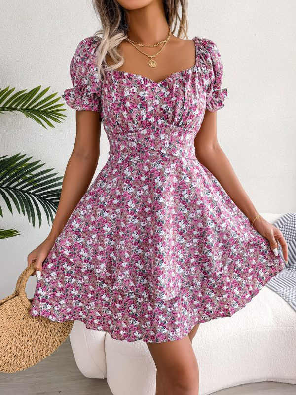 Floral Lace-Up Waist Dress - Summer Elegance