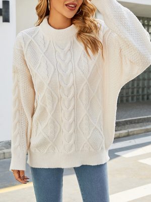 Retro Twist Sweater Women - Autumn Winter Loose Mock Neck Sweater Top
