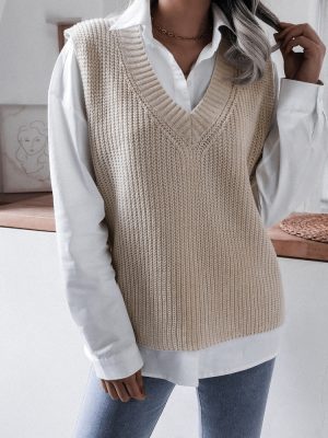 V-Neck Loose Knitted Vest Jacket