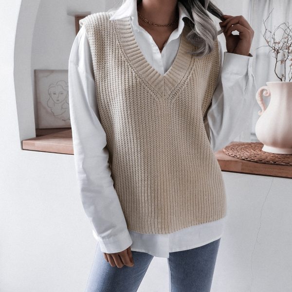 V-Neck Loose Knitted Vest Jacket