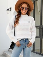 Contrast Color Striped Autumn Winter Sweater Women - Loose Mock Neck Sweater