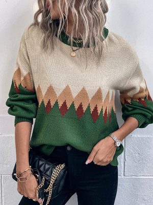 Retro Diamond Lattice Sweater for Christmas Women's Clothing
