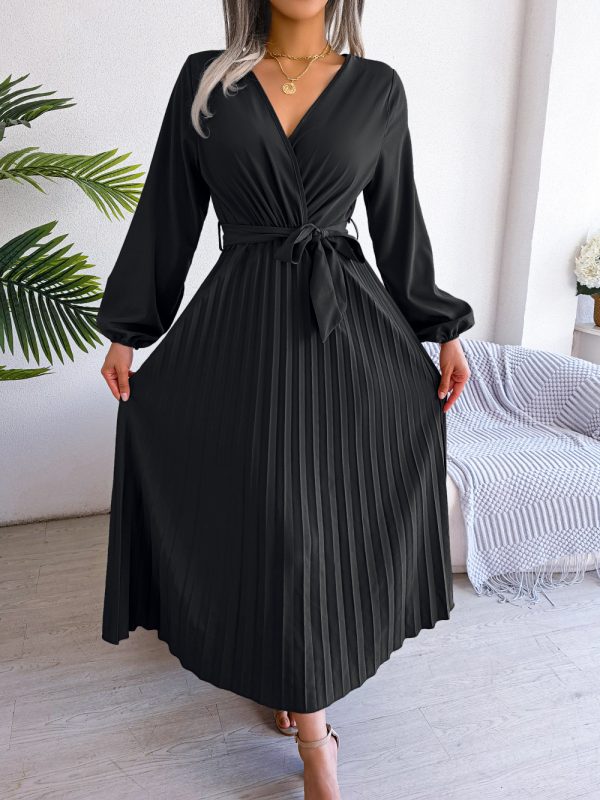 Elegant Cross V-Neck Swing Pleated Dress