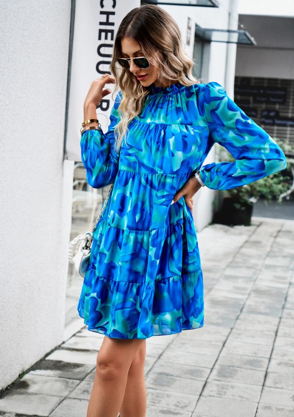 Elegant Long Sleeve Print Dress - Autumn/Winter