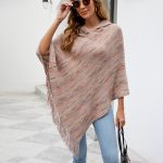 Hooded Striped Tassel Cape Autumn Winter Shawl