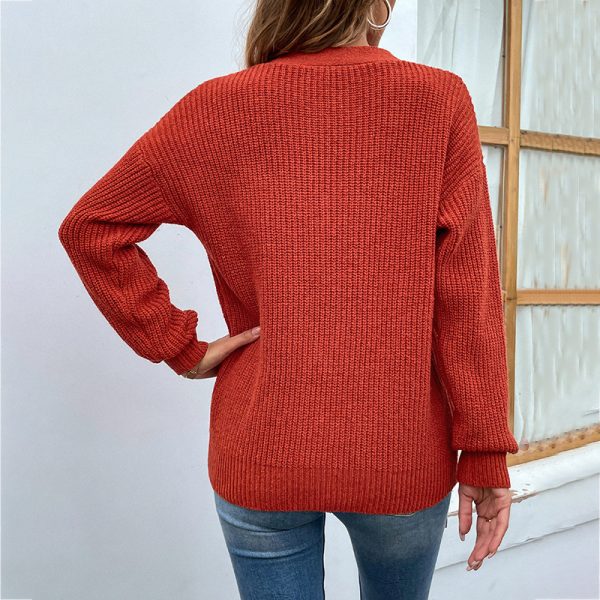 Elegant V-Neck Off-Shoulder Knitwear Sweater - Women's Autumn/Winter Fashion