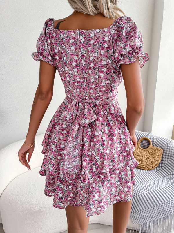 Floral Lace-Up Waist Dress - Summer Elegance