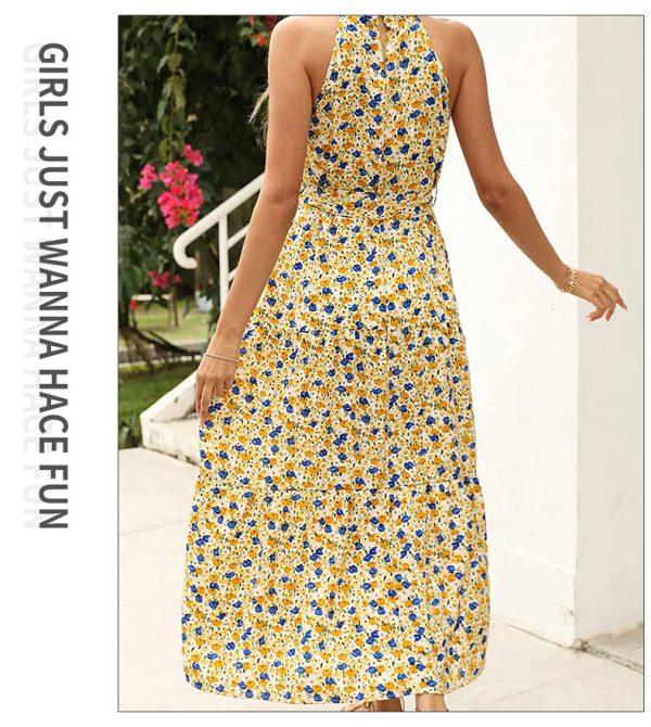 Printed Halter High Waist Slim Beach Dress for Women