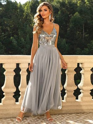 Sexy Backless Sequin Camisole Gown