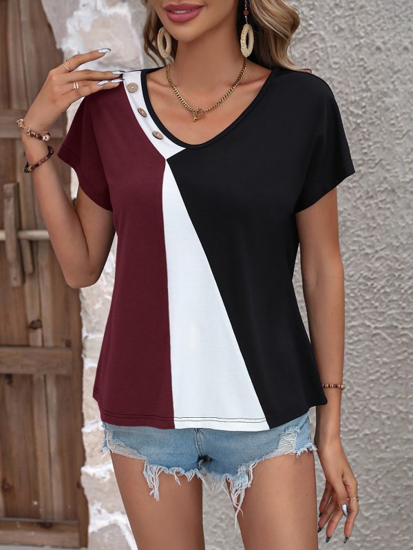 V-Neck Contrast T-Shirt for Women