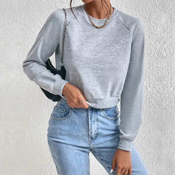 Long Sleeve Round Neck Solid Color Hoodie