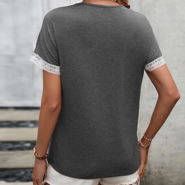 Lace Patchwork Round Neck T-Shirt