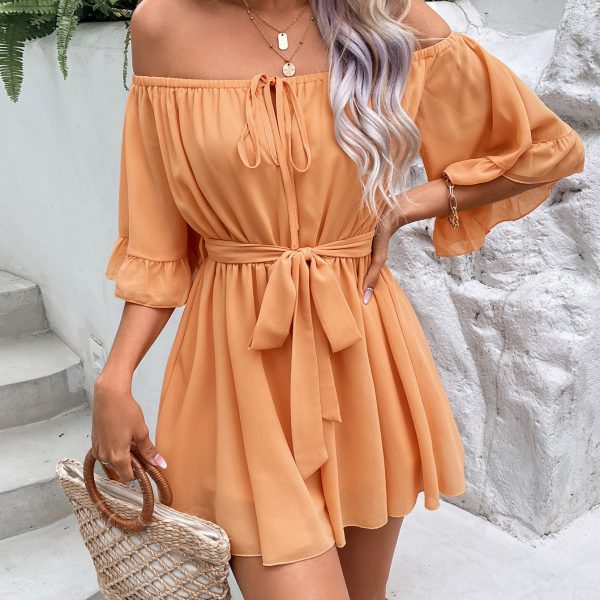 Ruffled Off-the-Shoulder Chiffon Romper