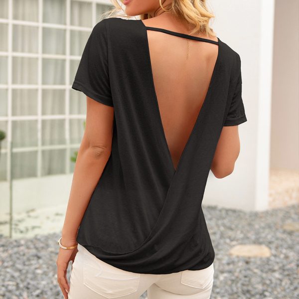 Backless Cutout Short Sleeve T-Shirt for Women