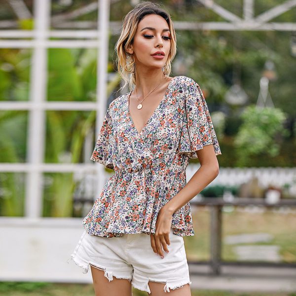 Tight Floral V-Neck Top