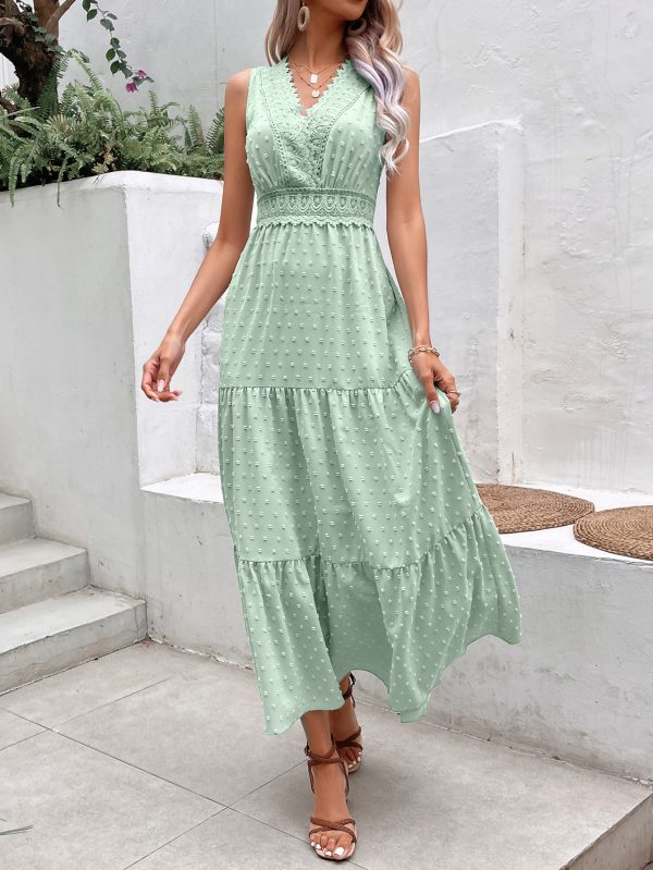 Lace V-Neck Polka Dot Sleeveless Dress