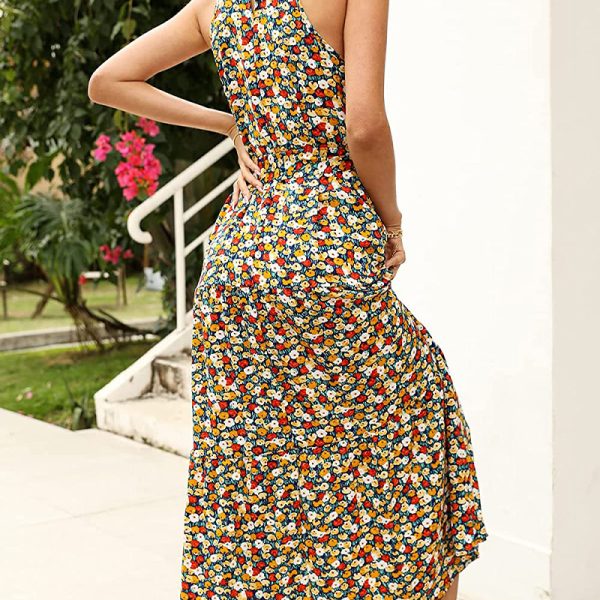 Printed Halter High Waist Slim Beach Dress for Women