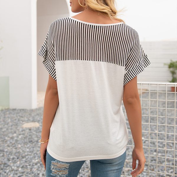 Striped V-Neck Loose T-Shirt for Women