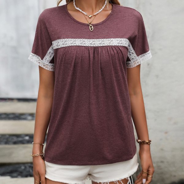 Lace Patchwork Round Neck T-Shirt