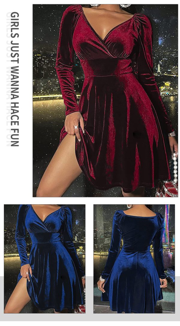 Sexy V-Neck Velvet Slim Fit Long Sleeve Dress