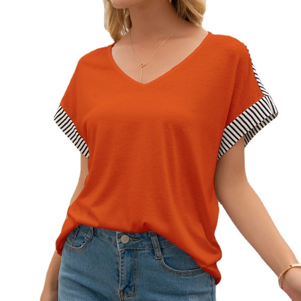 Striped V-Neck Loose T-Shirt for Women