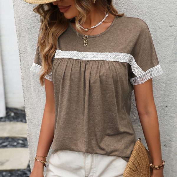 Lace Patchwork Round Neck T-Shirt