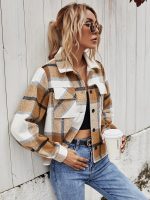 Single-Breasted Woolen Plaid Short Coat