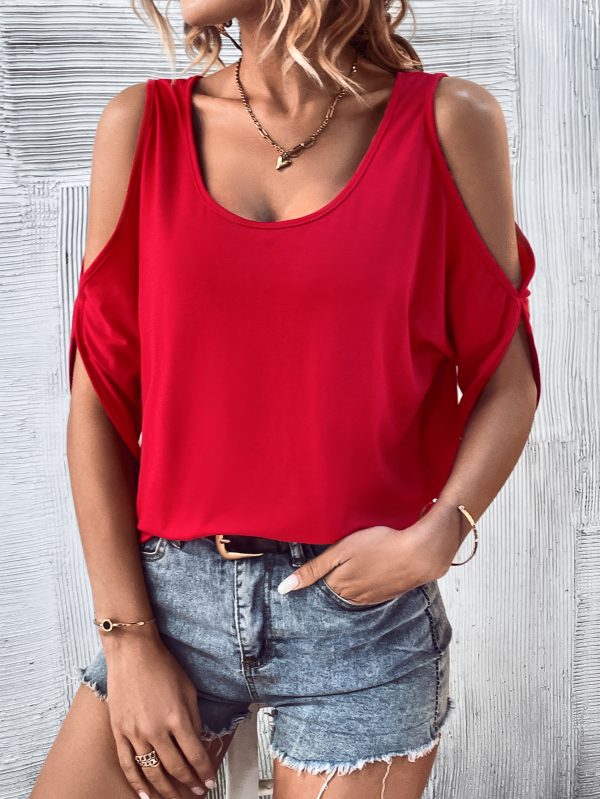 Sexy Solid Color Shoulder Strap T-shirt