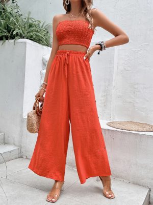High Waist Wide-Leg Pants Set with Wrapped Chest Tube Top