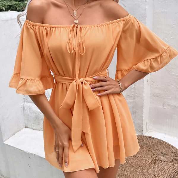 Ruffled Off-the-Shoulder Chiffon Romper