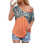 Leopard Splicing V-Neck T-Shirt for Women