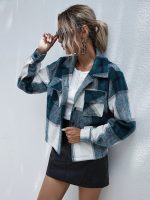 Single-Breasted Woolen Plaid Short Coat
