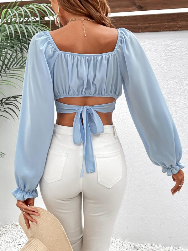 Sexy Chiffon Drawstring Sleeve Top