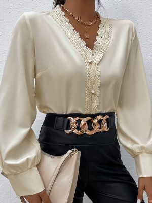 Elegant Lace V-Neck Shirt for Women