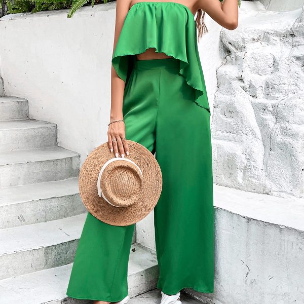 Sexy Ruffled Tube Top Jumpsuit with Irregular Asymmetric Design