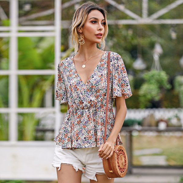 Tight Floral V-Neck Top