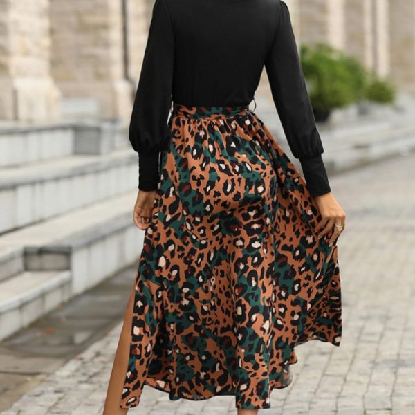 Split Printed Wrap Chest Mid-Length Dress